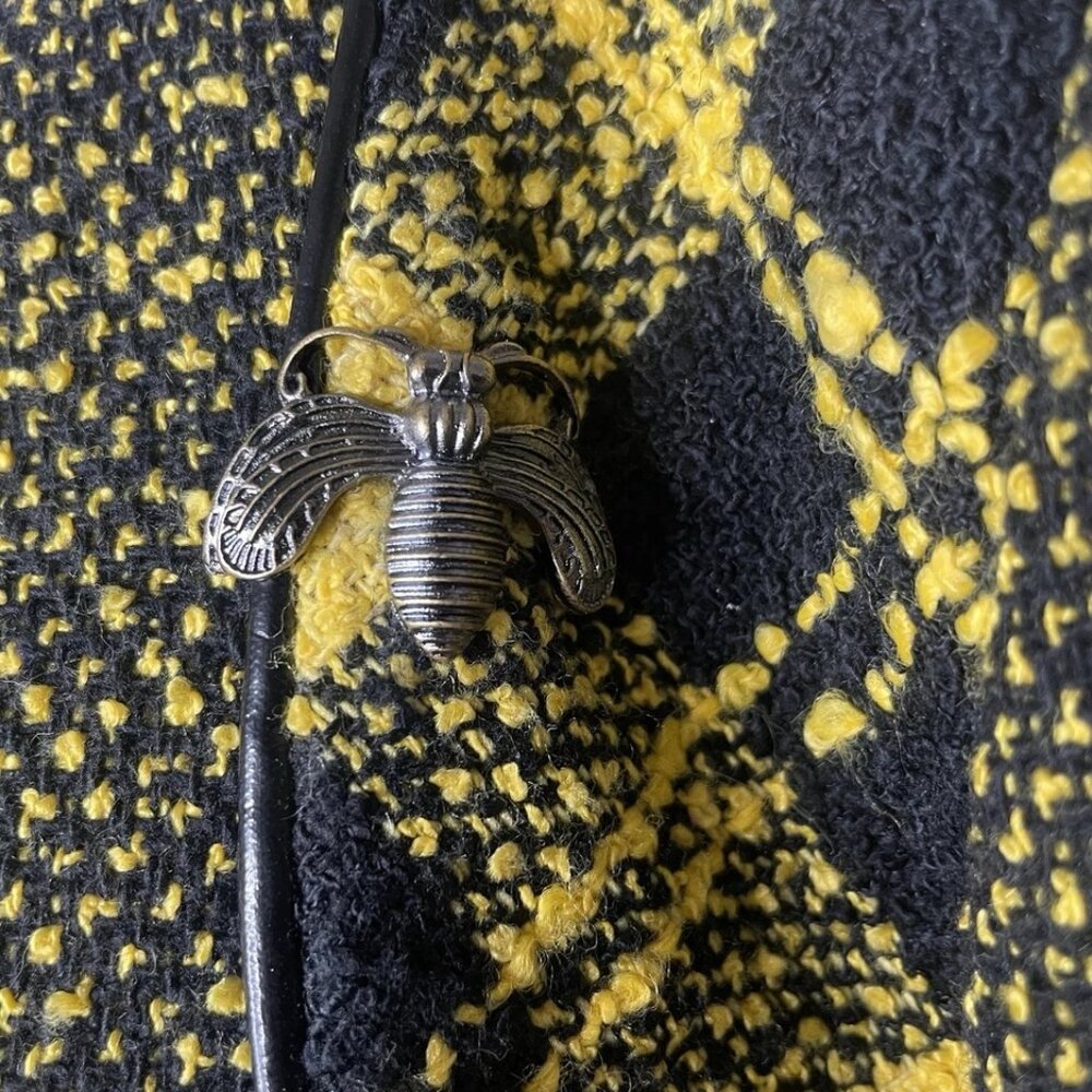 Vintage 90s City Girl Black Yellow Tweed Plaid Cropped Open Front Blazer Size 6 - Picture 8 of 10